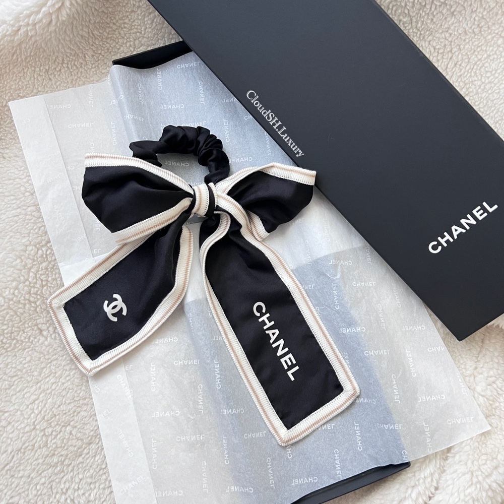 Auth Chanel 22B CC Logo Black Hair Tie & Bow - BNIB